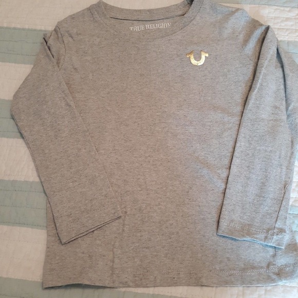 Boy’s TRUE RELIGION Gray T-shirt Size 5 Metallic Graphics Short Sleeve - Picture 1 of 5